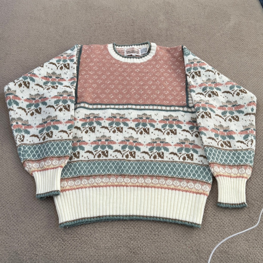 Vintage 1990s The Import Workshop Pastel Fair Isle Knit Sweater Gold Metallic‎ S